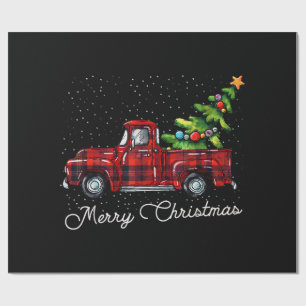 Red Buffalo Plaid Pickup Truck with Tree Merry Chr Wrapping Paper