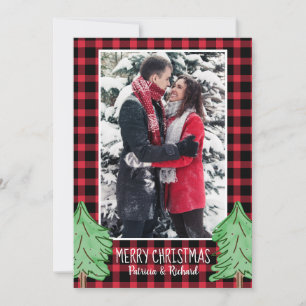 Red Buffalo Plaid Pine Tree Merry Christmas  Photo Holiday Card