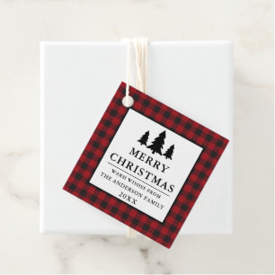 Red Buffalo Plaid Pines Merry Christmas Favour Tags