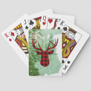 Red Buffalo Plaid Playing Cards with Buck Deer