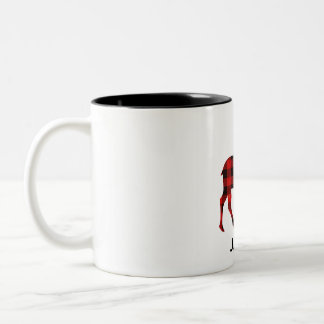 Red Buffalo Plaid Reindeer Christmas Monogram  Two-Tone Coffee Mug
