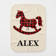 Red Buffalo Plaid Rocking Horse Burp Cloth