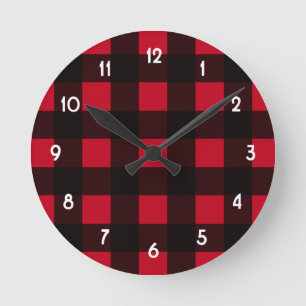 Red Buffalo Plaid Round Clock