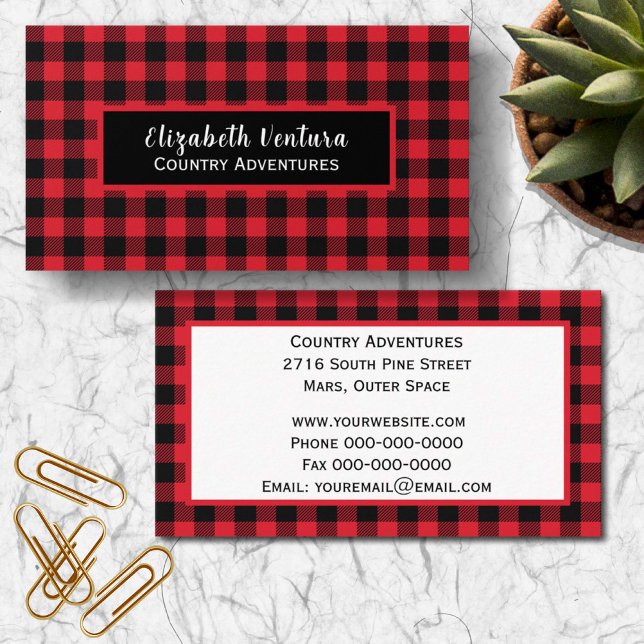 Red Buffalo Plaid Rustic Country with Black Accent Business Card (Creator Uploaded)