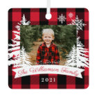 Red Buffalo Plaid Rustic Pine Trees Family Photo