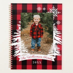 Red Buffalo Plaid Rustic Pine Trees Family Photo Planner