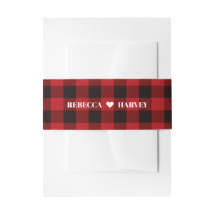 red buffalo plaid rustic winter wedding invitation belly band