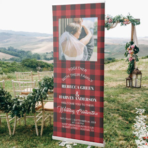 red buffalo plaid rustic winter wedding reception retractable banner