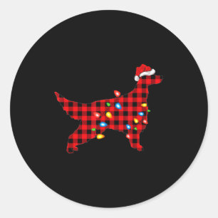 Red Buffalo Plaid Santa Irish Setter Dog Christmas Classic Round Sticker