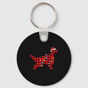 Red Buffalo Plaid Santa Irish Setter Dog Christmas Key Ring