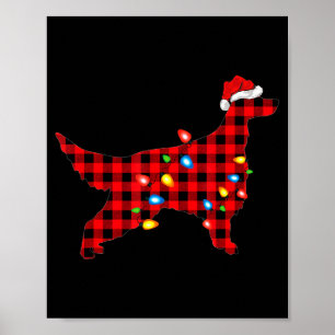 Red Buffalo Plaid Santa Irish Setter Dog Christmas Poster