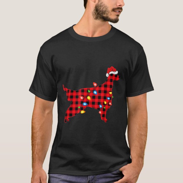 Red Buffalo Plaid Santa Irish Setter Dog Christmas T-Shirt (Front)