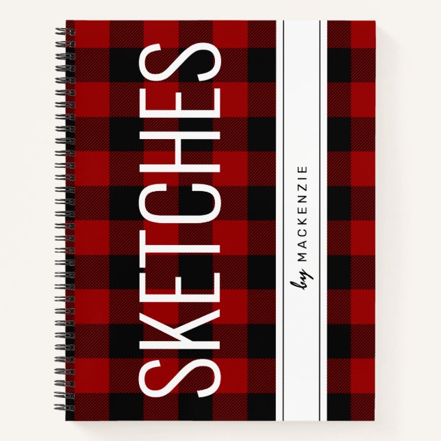 Red Buffalo Plaid Sketch Book Personalised (Front)