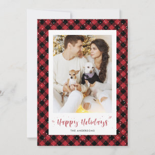 Red Buffalo Plaid Snow Photo Holiday Cards