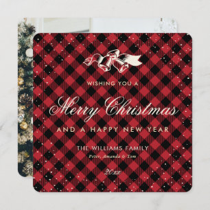 Red Buffalo Plaid Snow Traditional Photo Holiday Card