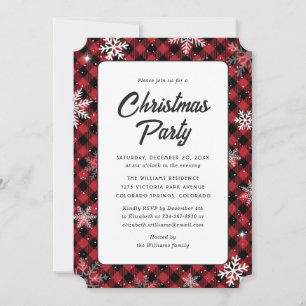 Red Buffalo Plaid Snowflake Christmas Party Invitation