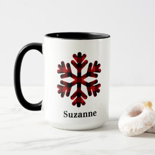 Red Buffalo Plaid Snowflake Monogram Coffee Mug