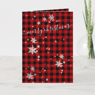 Red Buffalo Plaid & Snowflakes Merry Christmas Holiday Card