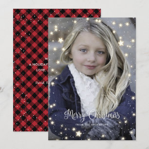 Red Buffalo Plaid Stars Photo Christmas Cards