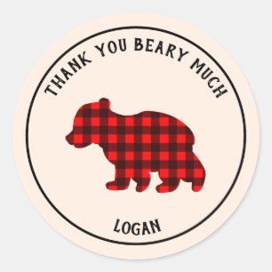Red Buffalo Plaid Thank You Beary Much Stickers