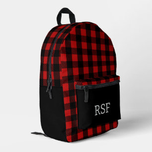 Red Buffalo Plaid Three Letter Monogram Printed Backpack
