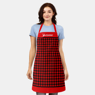 Red Buffalo Plaid Trimmed & Personalised Apron