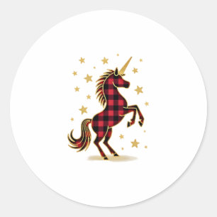 Red Buffalo Plaid Unicorn Christmas Tee for Mom &  Classic Round Sticker