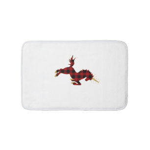 Red Buffalo Plaid Unicorn Christmas Tee for Mum & Bath Mat