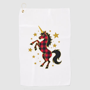 Red Buffalo Plaid Unicorn Christmas Tee for Mum & Golf Towel