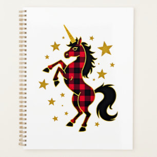 Red Buffalo Plaid Unicorn Christmas Tee for Mum & Planner