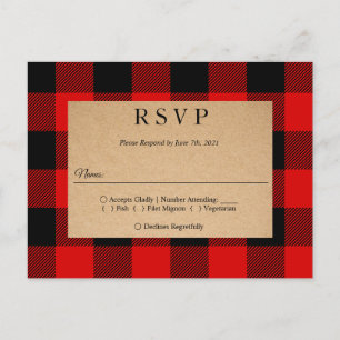 Red Buffalo Plaid Vintage Craft Invitation Postcar Postcard