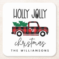 Red Buffalo Plaid Vintage Truck and Tree Monogram