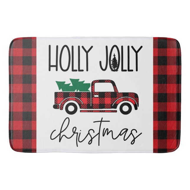 Red Buffalo Plaid Vintage Truck Christmas   Bath Mat (Front)