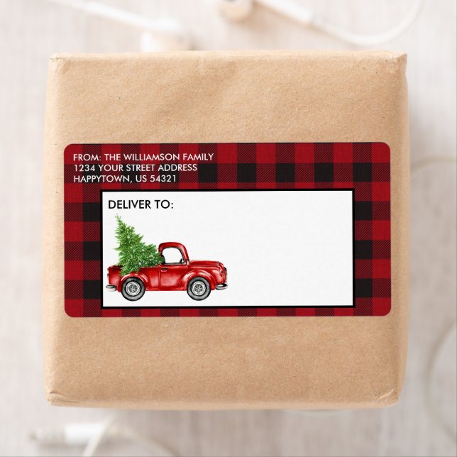 Red Buffalo Plaid Vintage Truck Holiday Mailing (Insitu)