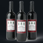 Red Buffalo Plaid Watercolor Pines Merry Christmas Wine Label<br><div class="desc">Red Buffalo Plaid Watercolor Pine Trees Merry Christmas Wine Label</div>