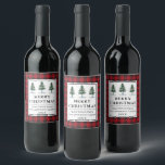 Red Buffalo Plaid Watercolor Pines Merry Christmas Wine Label<br><div class="desc">Red Buffalo Plaid Watercolor Pine Trees Merry Christmas Wine Label</div>