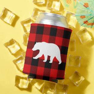 Red Buffalo Plaid & White Bear Can Cooler