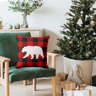 Red Buffalo Plaid & White Bear Cushion