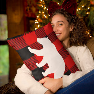 Red Buffalo Plaid & White Bear Lumbar Cushion
