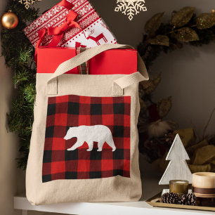 Red Buffalo Plaid & White Bear Tote Bag