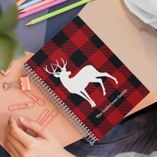 Red Buffalo Plaid & White Deer   Personal Name Planner