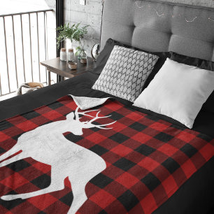 Red Buffalo Plaid & White Deer Personal Name Sherpa Blanket