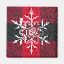 Red Buffalo Plaid Winter Holiday Snowflake Magnet