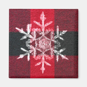 Red Buffalo Plaid Winter Holiday Snowflake Magnet