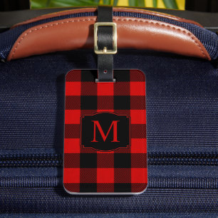 Red Buffalo Plaid with Custom Monogram Luggage Tag