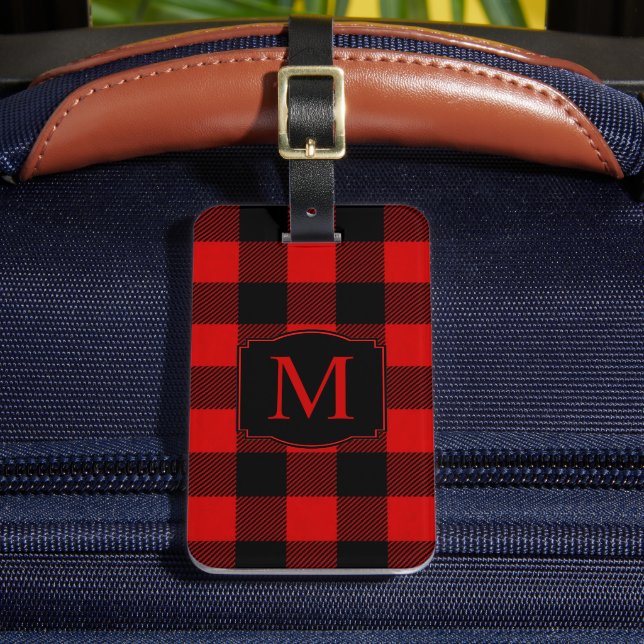 Red Buffalo Plaid with Custom Monogram Luggage Tag (Front Insitu 2)