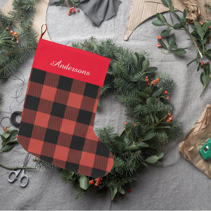 Red Buffalo Plaid With Name Large Christmas Stocking