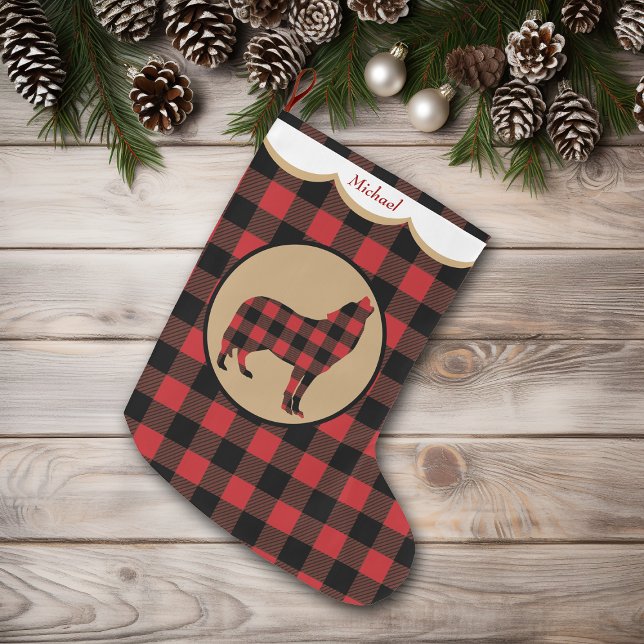Red Buffalo Plaid Wolf Personalised Large Christmas Stocking (Creator Uploaded)
