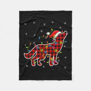Red Buffalo Plaid Wolf Santa Christmas Pyjamas Mat Fleece Blanket