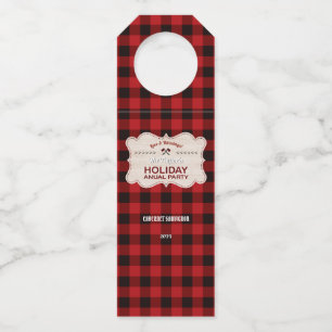 Red Buffalo Plaid Wood Holiday Annual Party Bottle Tag